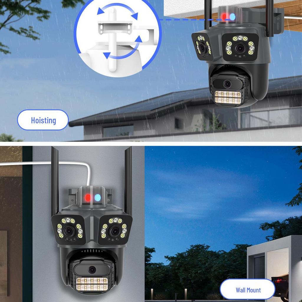 Wireless PTZ Camera with Triple Lens & Screen for Home Network Monitoring