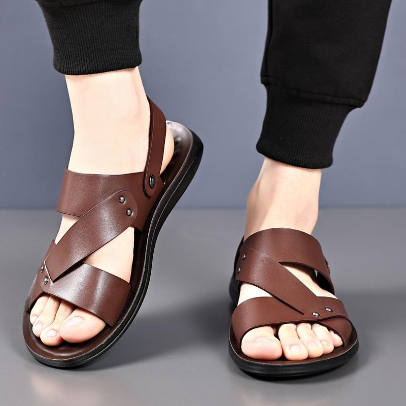 Fashion Summer Sandals for Men Outdoor Soft Casual Sport Slippers Leather Non-slip Breathable Roman Shoes Beach Flip-Flop Garden Shoes