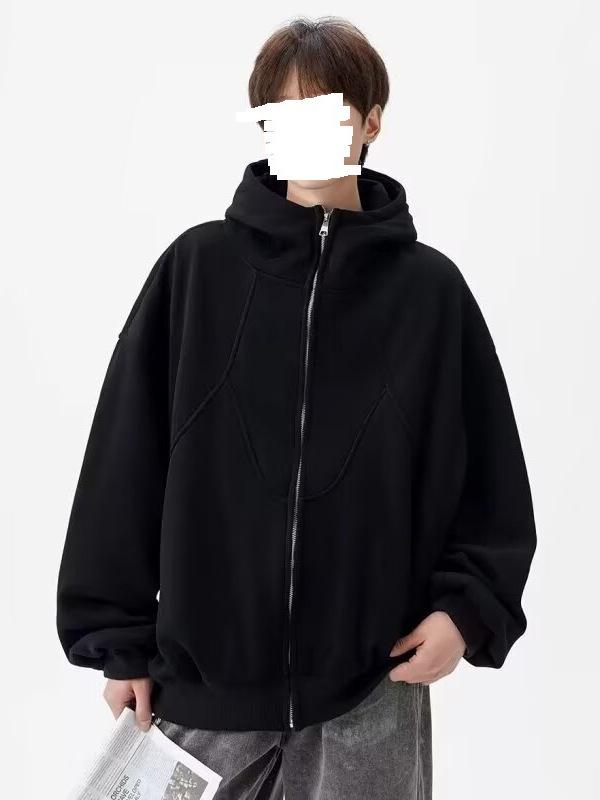 Men's Winter Hooded Cardigan - Trendy Casual Loose-Fit Pure Color Zipper Jacket