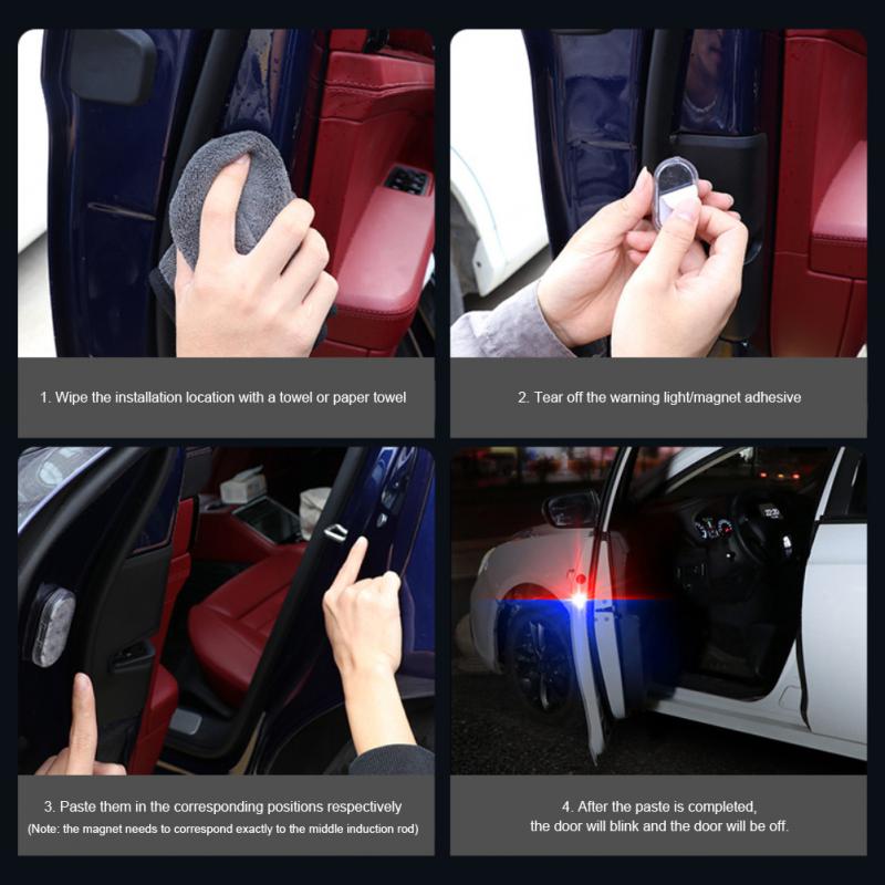 Car Door Warning Light Anti-collision LED Strobe Safety Wiring-free Car Door Opening Induction Warning Lamps