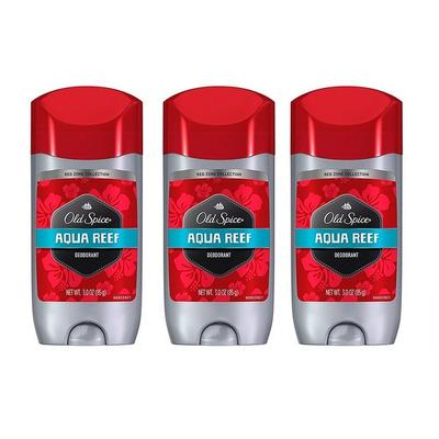 Old Spice Déodorant en stick Old Spice, lot de 3, Aqua Reef, sans aluminium, parfum Aqua Reef, 85 g, 3 pièces