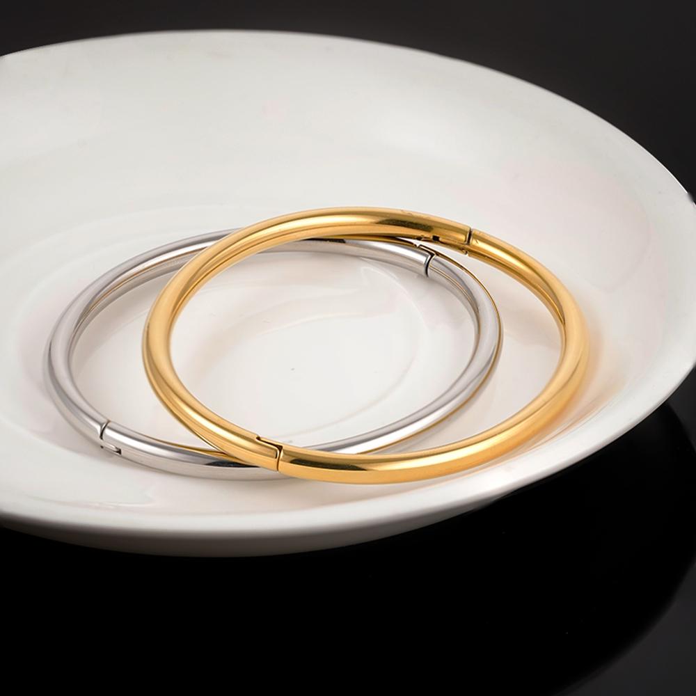 Fashion 18k Gold Plated Stainless Steel Waterproof Oval Minimalist Classic Bracelet for Woman Cuff Bangle B262680