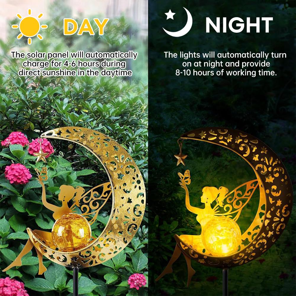 Solar Garden Light Statues Outdoor Decor Fairy Moon Figurine Light Ground Insertion Lamp Lawn Courtyard Decorative Light
