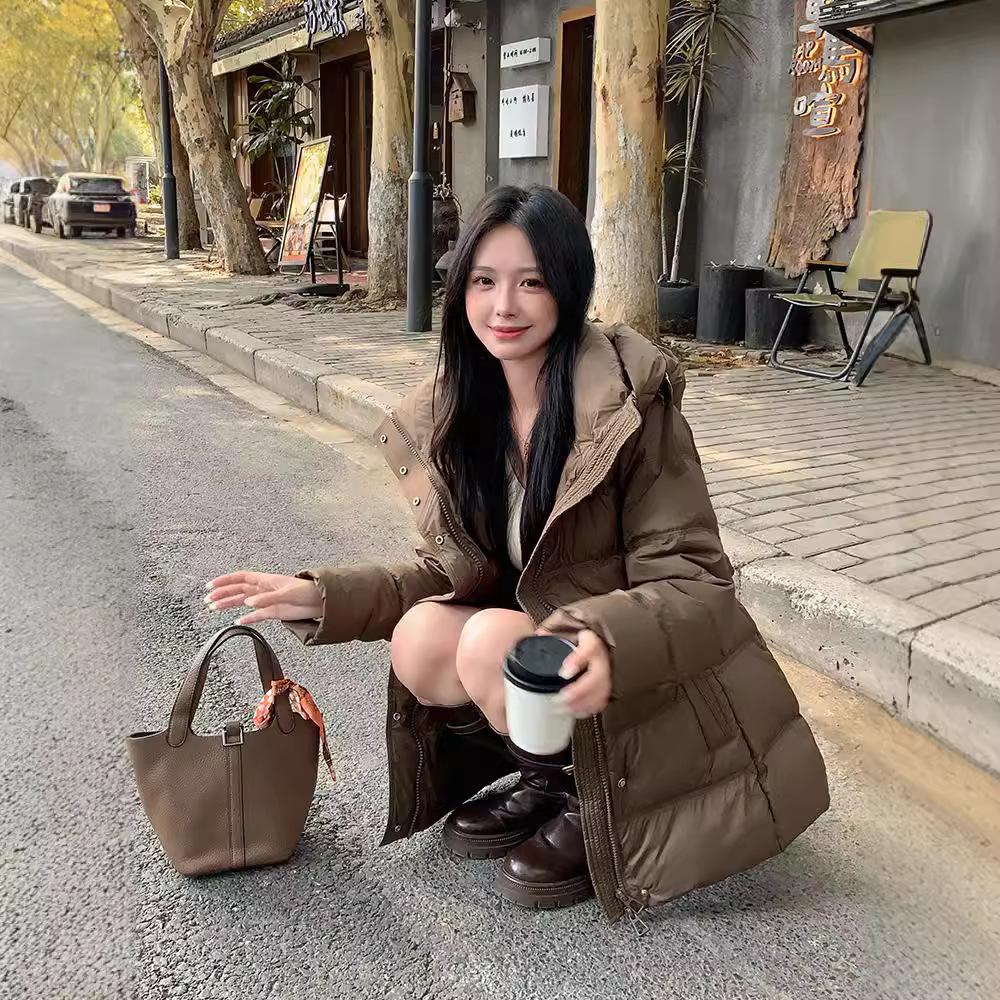 2024 winter new down jacket women's medium and long Korean version fashion waist slim and thin thickened white duck down jacket