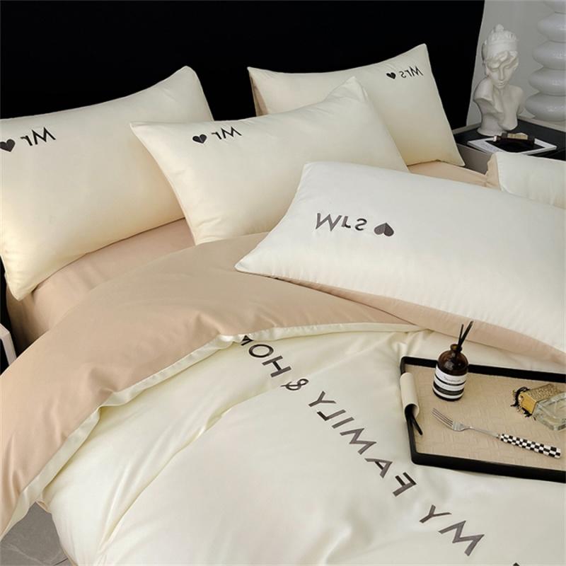 

Комплект постельного белья из скандинавского египетского хлопка с пододеяльником, простыней, наволочкой, роскошным постельным бельем для двоих, двуспальной кровати размера Queen King Size, односпальной кровати для пары Ru Europe Size 4pcs