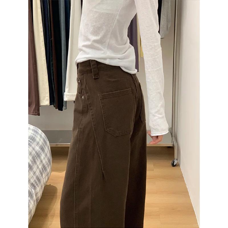 La Chapelle Women's Maillard Brown Curved Wide-Leg Jeans