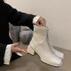 Spliced Block Heel Single Boots Autumn New Square Toe Spliced Zipper Soft Sole Non-Slip Wear-Resistant Single Shoes