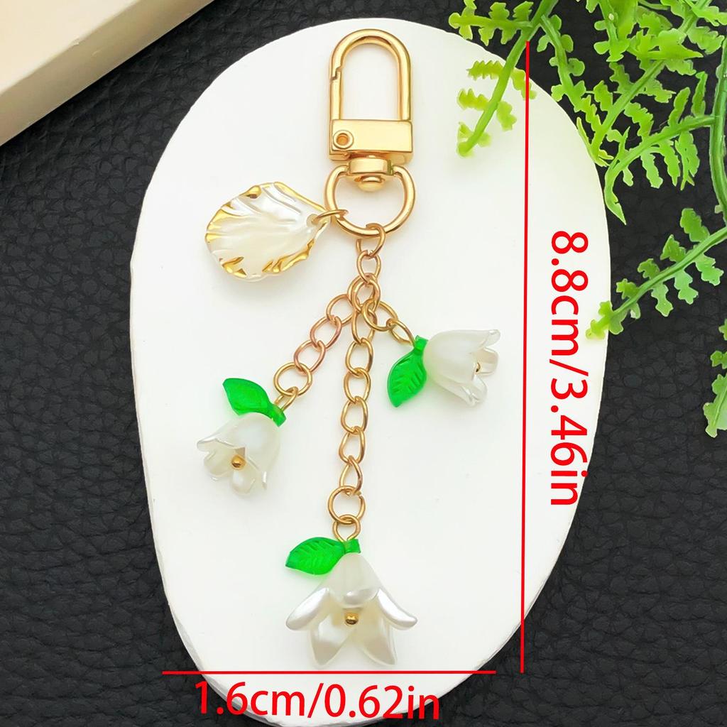 Lily of the Valley Acrylic Keychain with Green Leaves U-Shaped Door Buckle