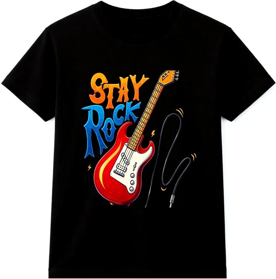 Rock N Roll T Shirt Stay Rock Electric Guitar Music Graphic Vintage Tee S