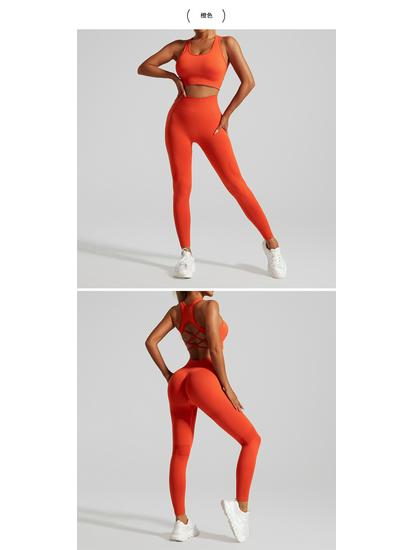 Dames Sømløs Vakker Rygg Yoga-drakt over landegrenser med Høy midje Fersken Rumpe Bukser