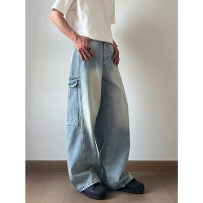 American High Street Jeans Herren Herbst Trendy Brand Ins Lockere Hose mit weitem Bein und geradem Bein Micro-Schlaghose