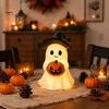 Warm Glow Atmosphere Lamp Halloween Ghost Figurine, Cute Resin Holding Pumpkin Gift for Lovers Statue Desk Tabletop Indoor Home Decor LED