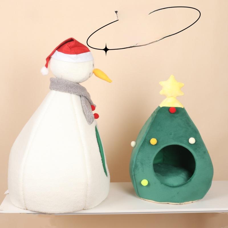 Schneemann Haustiernest Weihnachten Neujahr Geschenk Hundehütte Katzennest Halboffen Abnehmbar Neu Kreativ Cartoon Nest