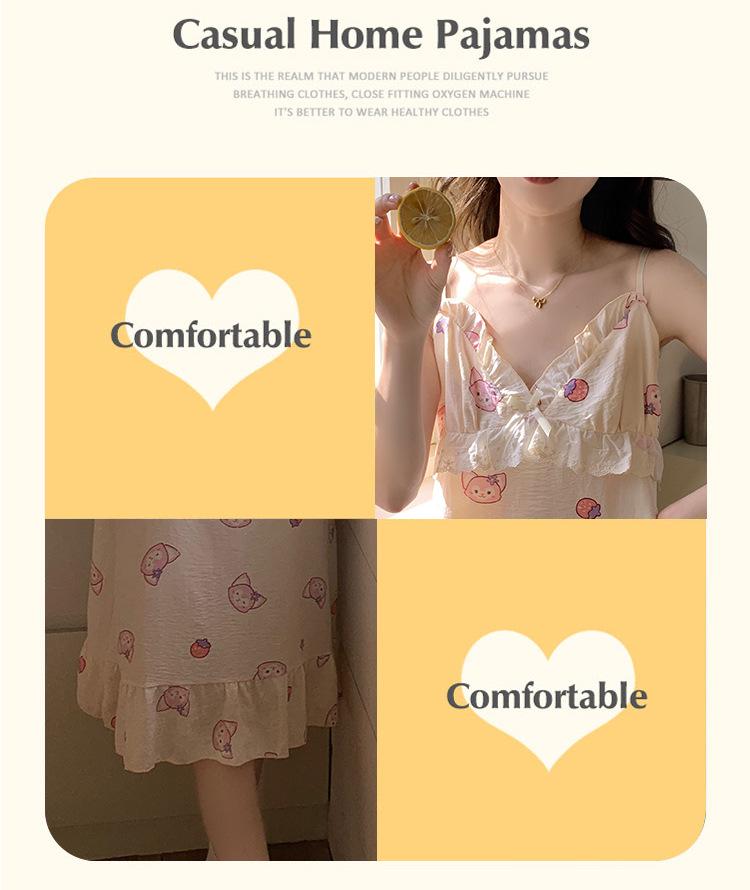 2025 Sweet Princess Style Cloud Cotton Camisole Set with Chest Pads for Women - Summer Home Pajamas