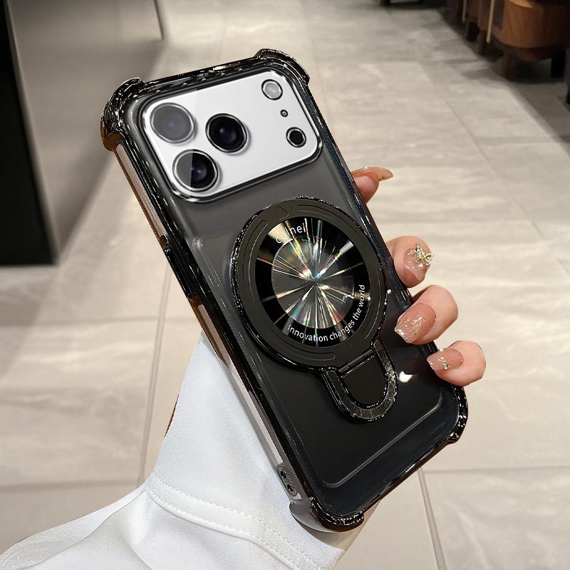 Clear Shockproof Plating Magnetic Magsafe Bracket Case For Iphone 17 Air 16 16E 15 14 Plus13 12 11 Pro XS Max XR Silicone Cover