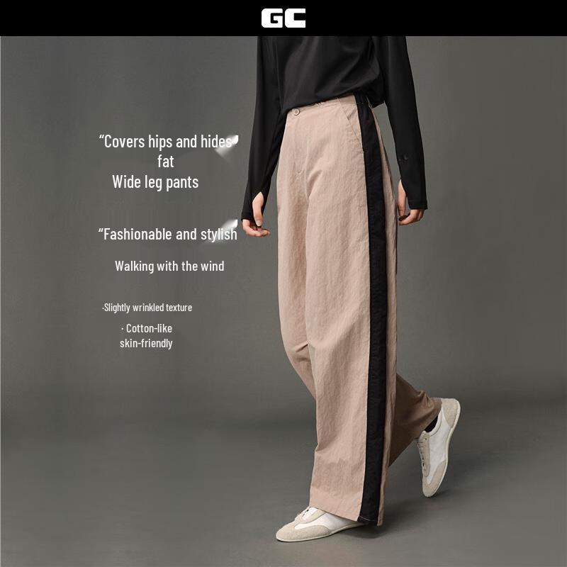 

GIORDANO CONCEPTS Women s Embroidered Contrast Trim Wide-Leg Pants L