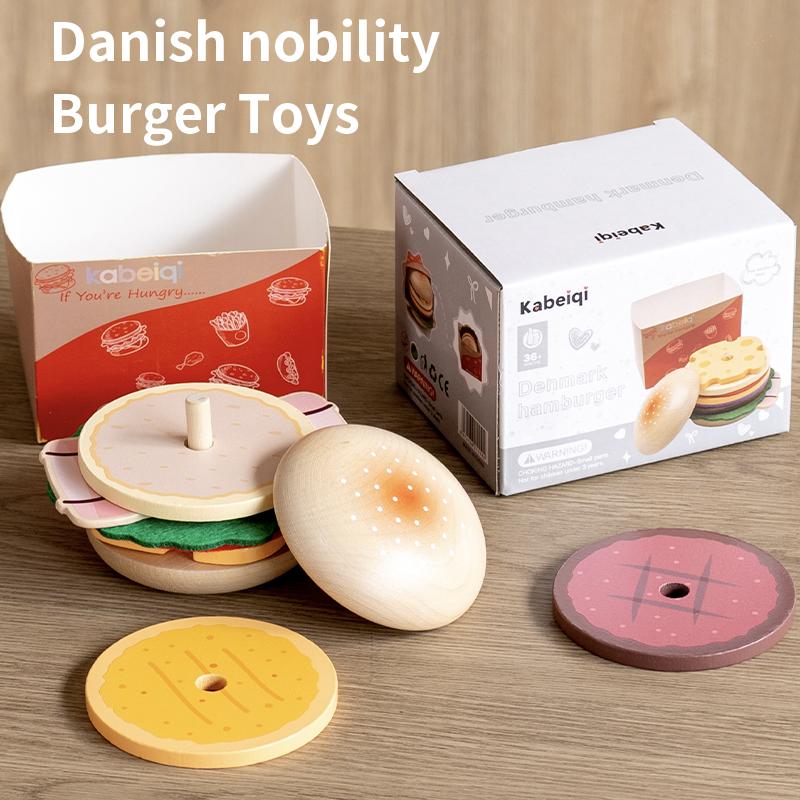 Wooden Burger Restaurant Kitchen Toy Set - Simulation Food and Doll House Accessories for Girls