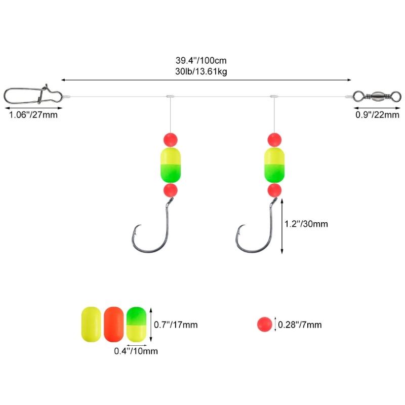 3pack Saltwater Ready Fishing Leader High Strength Anti Corrosions Nylons with Multiple Hook Size