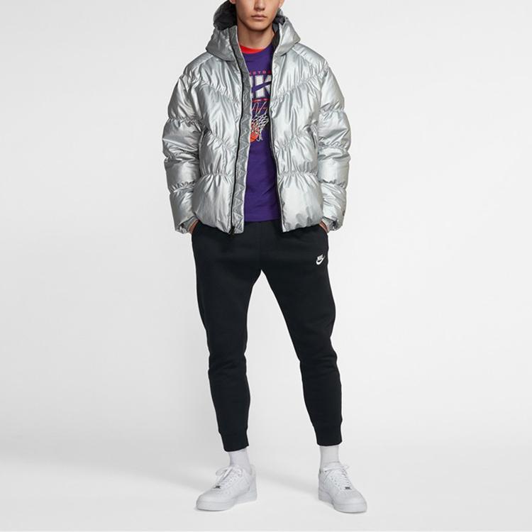 Nike Sportbekleidung Daunenfüllung Kapuzenjacke Wintermantel Herren Oberbekleidung Silber BV4710-096