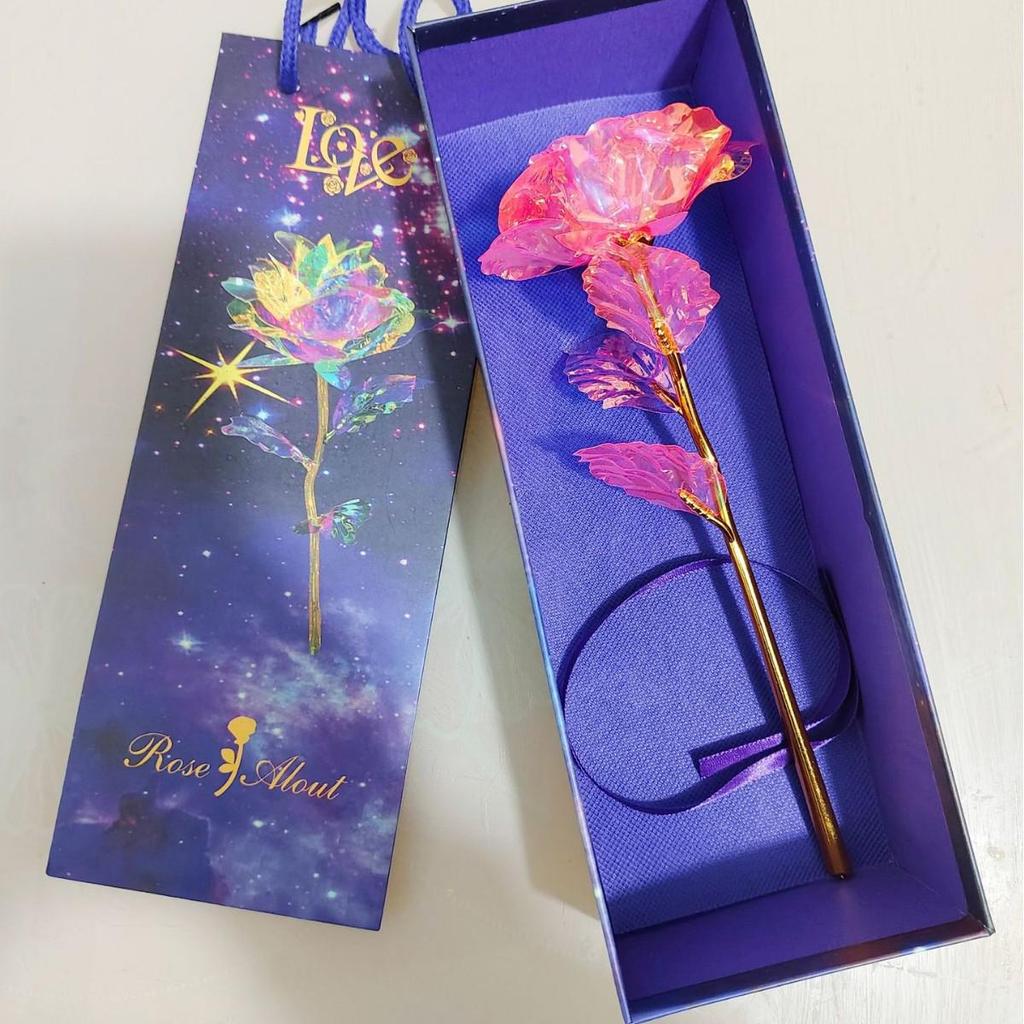 24K Gold Rose with Gift Box: Luminous Single Gold Foil Gilded Rose for Chinese Valentine's Day