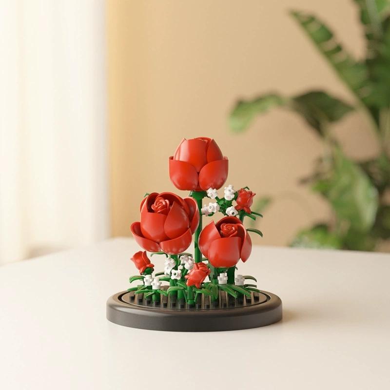 DIY MOC Flower Arrangement Dust Cover Tulip Rose Sunflower Plants Succulents Gardens Building Blocks Model Kids Sets Kits Toys