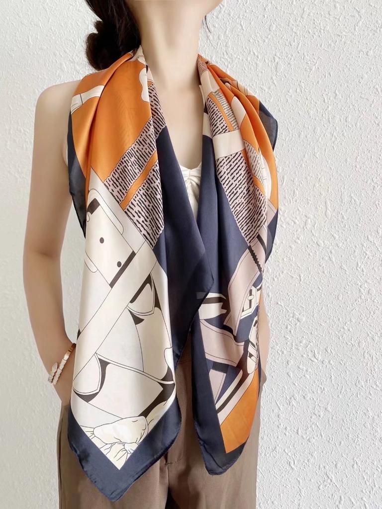 Chinese Style Satin 90Cm Large Square Scarf, Simple Simulation Silk Scarf, Scarf Shawl Small Scarf