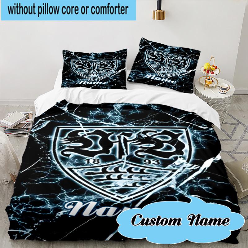 3PCS Custom Name VfS Crest Flame Bedding Set, Including 1pc Duvet Cover And 2pcs Pillowcases, Suitable for dorms and bedrooms Gift