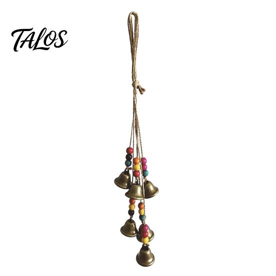 Exotic Style Home Decor Bohemian Metal Bell Pendant with Wooden Beads & Jute Rope, Retro Colorful Beaded Door Hanger Hanging Wind Chime for Window And