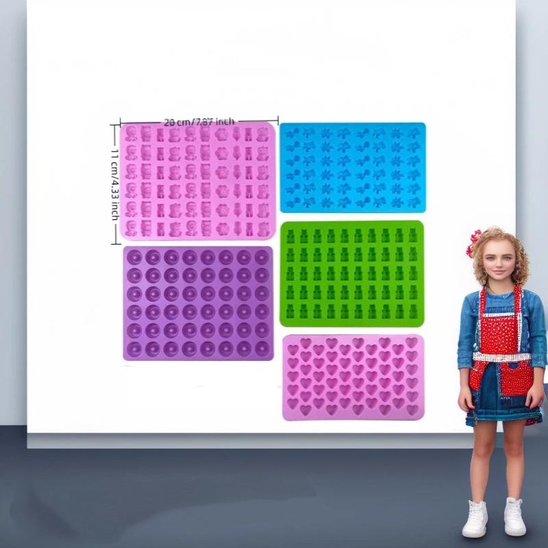 1/5Pcs Value Pack Candy Silicone Molds with 2 Droppers Non-Stick Gummy Jelly Trays for Homemade Chocolate Pudding Snacks