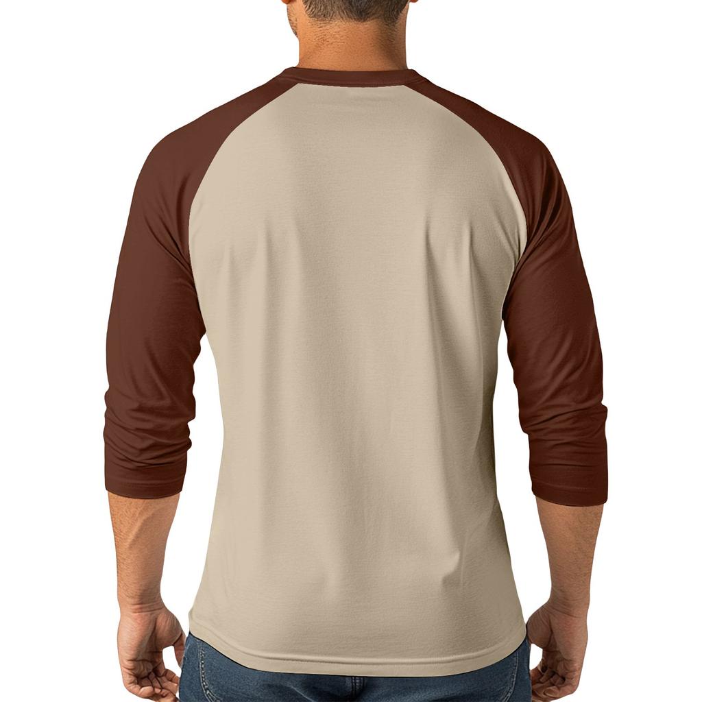 Men's Button-Down Contrast Raglan 3/4 Sleeve Top