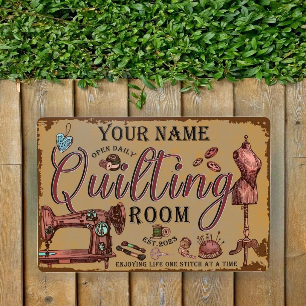 Personalized Custom Metal Sign Vintage Sewing Room Wall Decor Quilting Studio Tin Plaque