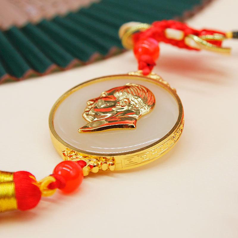 Mao Zedong Gold Inlaid Jade Tassel Medal Pendant: Chairman Mao Car Ornament Souvenir