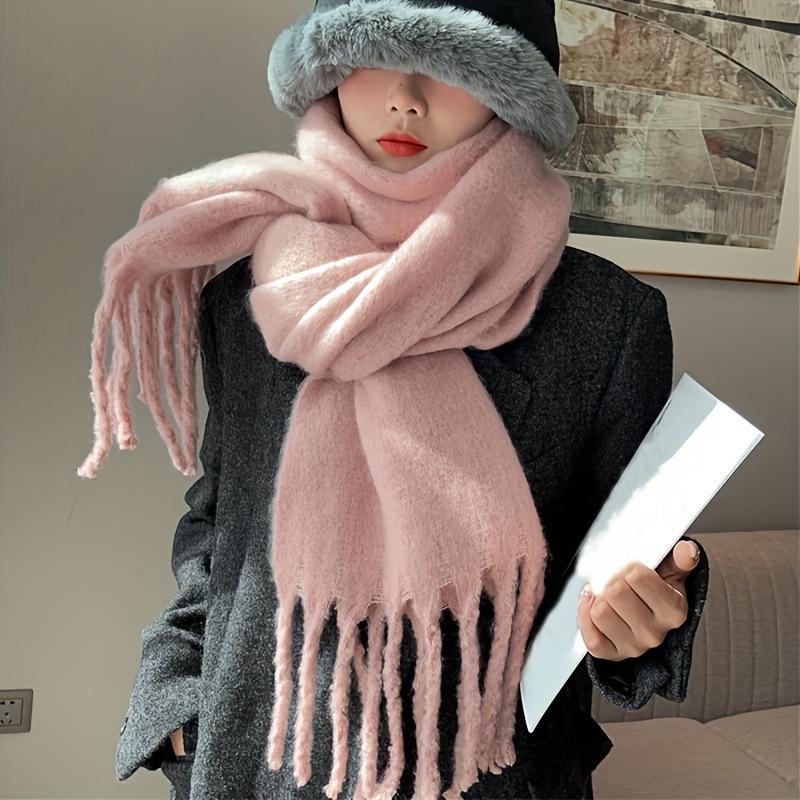 Korean Style Thickened Solid Color Scarf for Women, Autumn/Winter 2025 - Versatile, Warm Shawl for Students