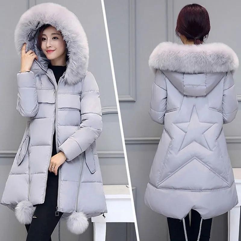 Women's Winter Solid Color Mid-length Thickened Warm Down Cotton Korean Version of The Plus Size Hooded Zipper Jacket