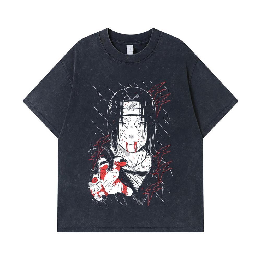275 GSM Washed T-shirts 100% Cotton Naruto V4 Itachi Print Unisex Heavy Cotton T Shirt