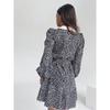 European and American Elegant Print Dress V Neck Long Sleeve Short Dress American Country Style Sweet A- Line Skirt