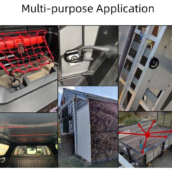 6 Pcs D-Ring Tie Down Anchors 1/4" Heavy Duty Steel Tie Down Hooks For Truck, Trailer, Camper, Warehouse, Garage, Boat, Cargo Control Surface Mount,