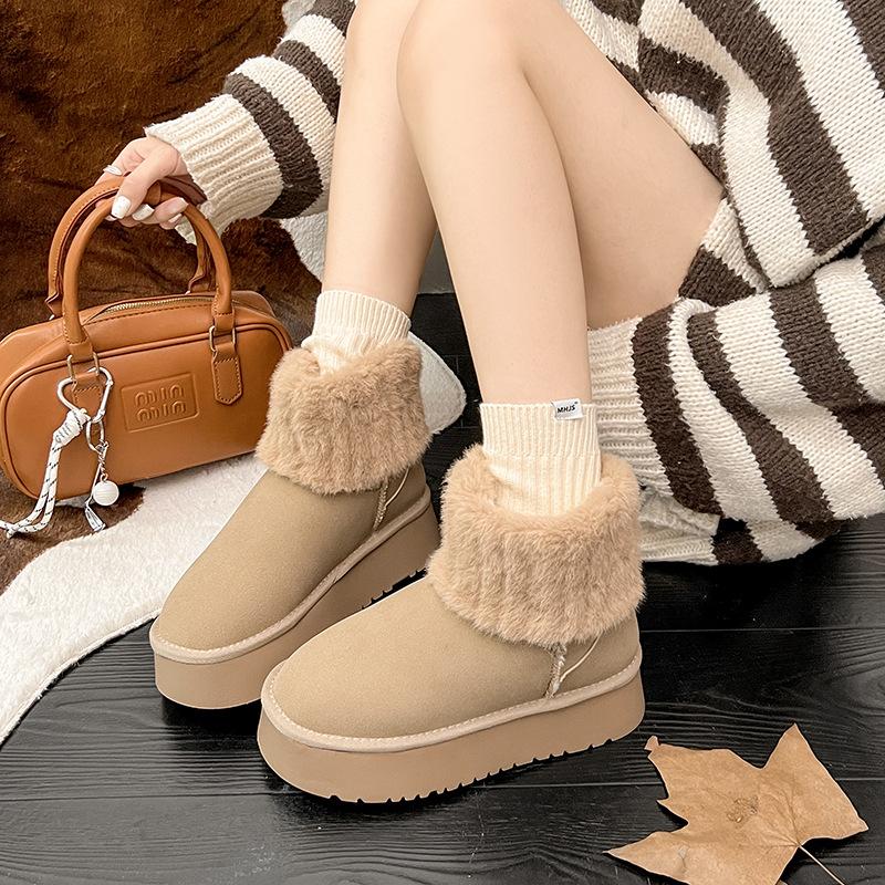 Thickened women's shoes new women's boots winter cotton shoes medium tube snow boots casual warm suede winter boots flat middle heel