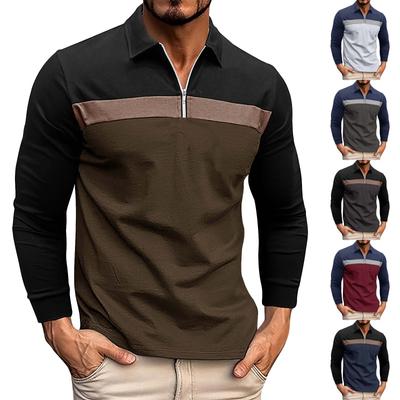 Men's Autumn And Winter Collar Color Blocked Shirt Zipper Men's Long Sleeved Shirt