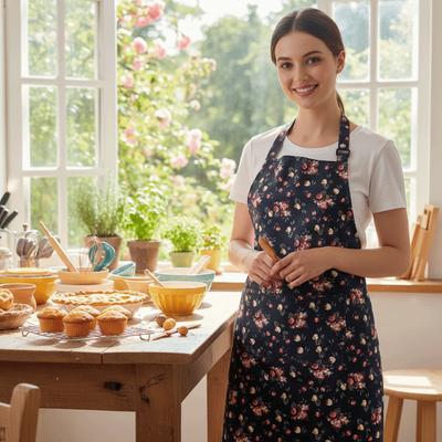Portable Stain Resistant Floral Printed Apron Oil Resistant Adjustable Cooking Apron with Pockets Elegant Waterproof Apron BBQ