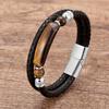 Minimalist Crystal Stone Bracelet Braided Leather Cord Stainless Steel Chain Waterproof Jewelry for Men Women Daily Use