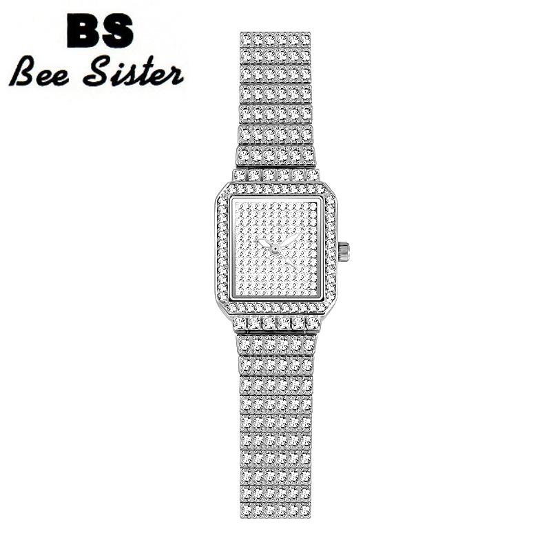 

BEE SISTER BS Женские квадратные наручные часы Платье Золотые часы Женские часы с кристаллами Нержавеющая сталь Серебряные кварцевые часы FA0510B Without box серебряный