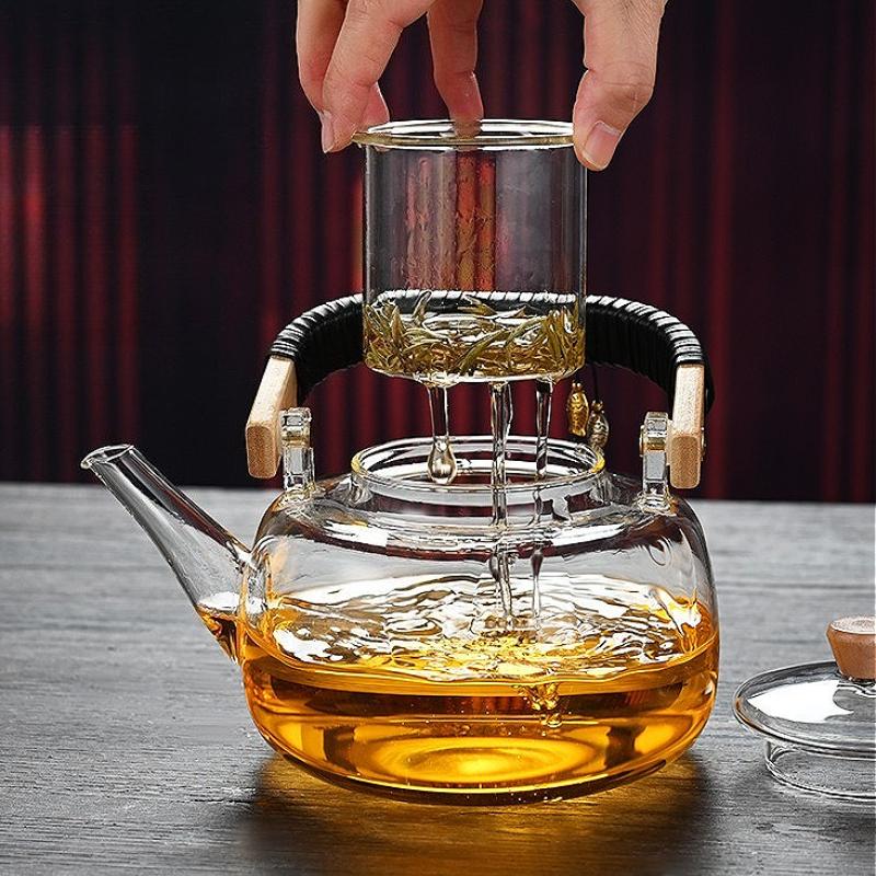 1000ml Bamboo Handle Teapot Chinese Style Glass Teapot Tea Ceremony Transparent Kungfu Tea Pot with Strainer Home Water Kettle