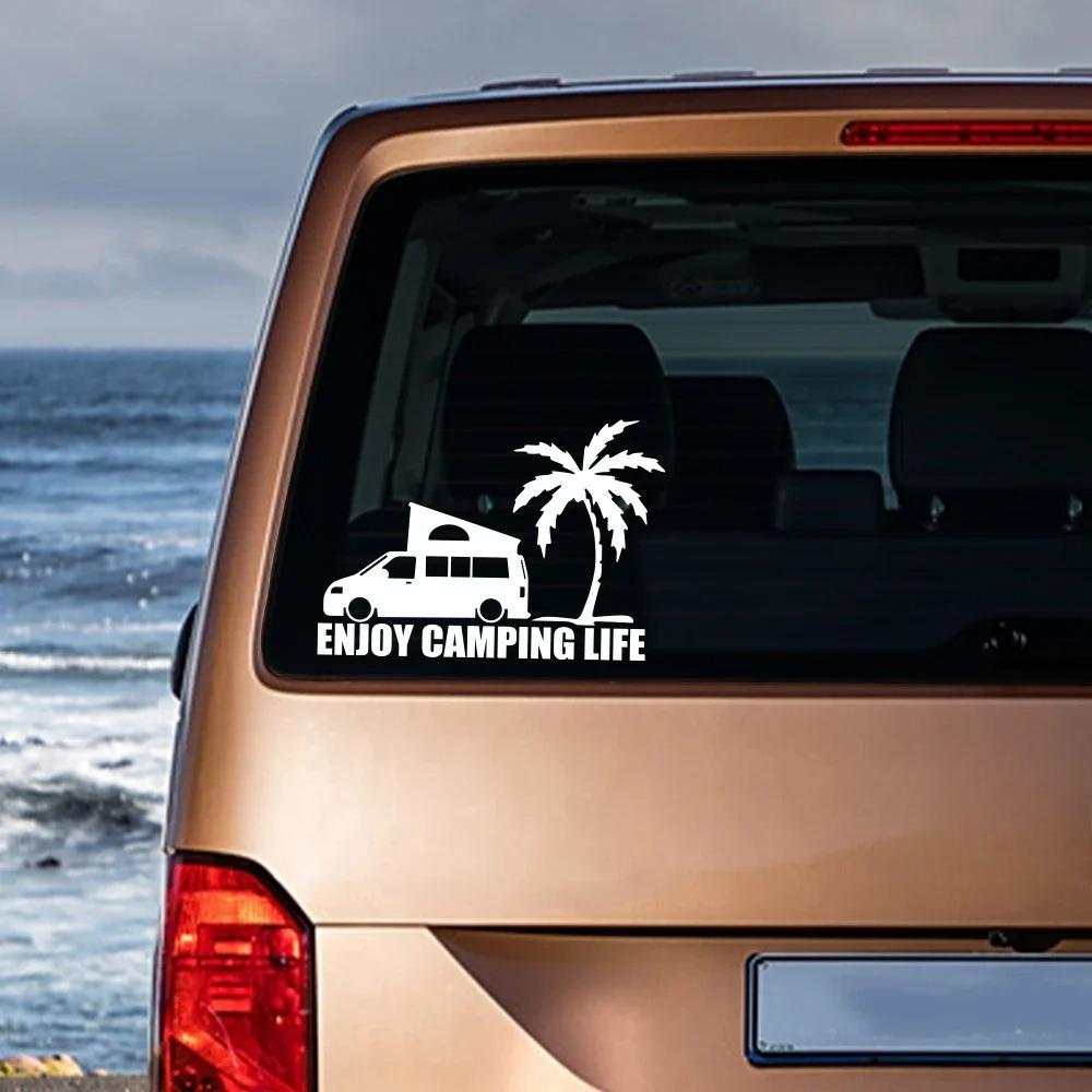 Enjoy Camping Life Slogan Car Windshield Sticker Window Body Vinyl Decal Decoration For VW Volkswagen Transporter T4 T5 T8 Bus