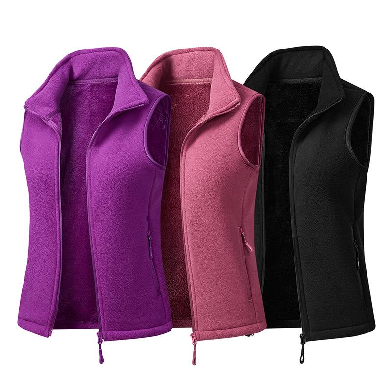 Women's European Size Fleece Vest - Casual Stand Collar Outerwear for Autumn/Winter, Plus Velvet Sleeveless Cardigan