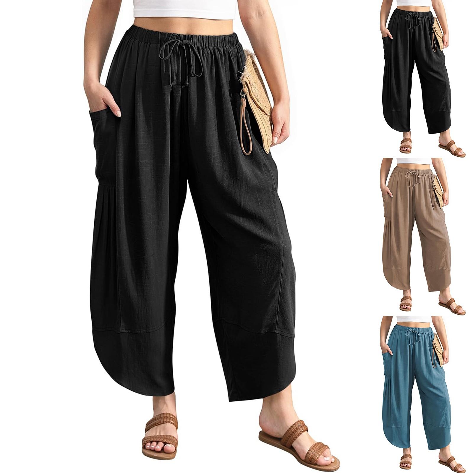 

Women s Solid Color Pleated Waist Loose Wide Leg Straight Leg Pants L чорний