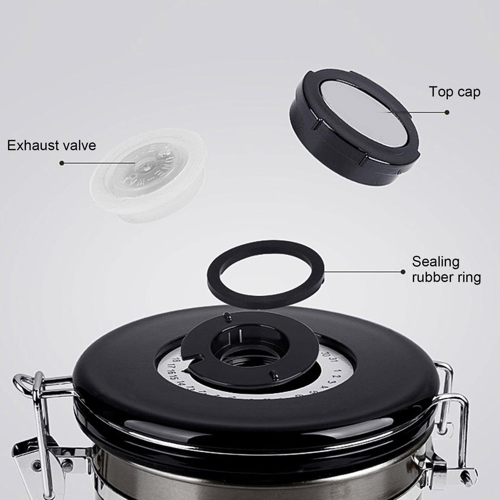 Coffee Bean Container with Exhaust Valve Tea Leaf Storage Canister for Kitchen Use(Silver Spoon 1.8L (Filled 750g Coffee Bean))