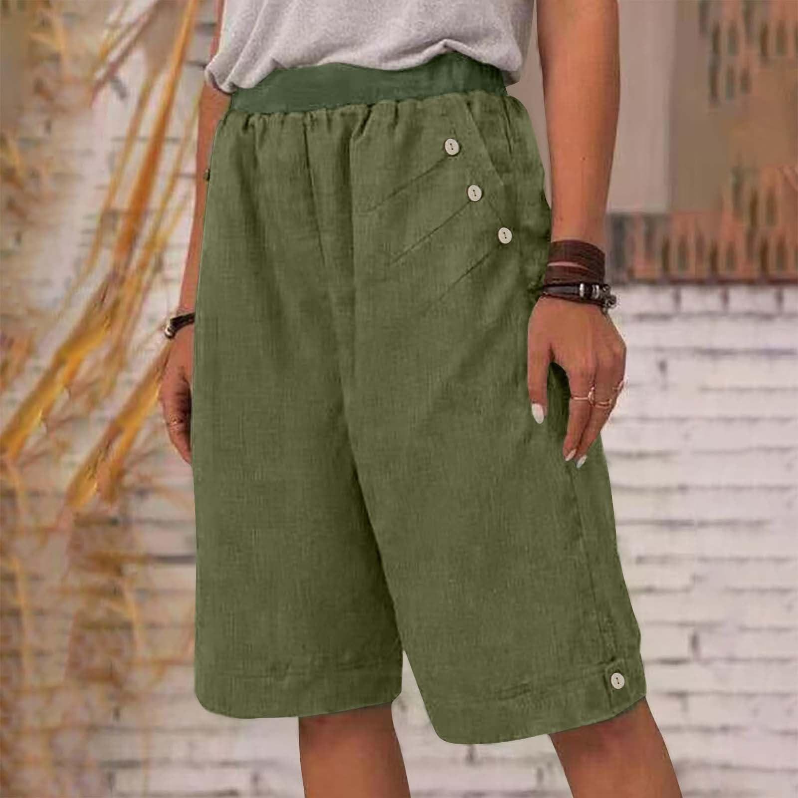 Women s Summer Shorts Color Cotton And Linen Fashion Loose High Waist Casual Shorts XL
