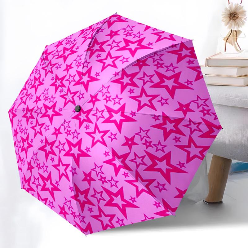 1pc Pink Stars Print Automatic Open/Close Folding Umbrella - Compact 8-Rib Design, Daily Use, Perfect Gift for Friends & Family yy251124196