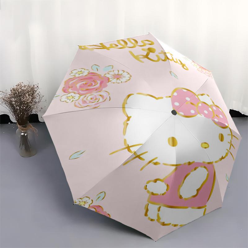 Sweet and Cute Hello Kitty Automatic Opening and Closing Cartoon Umbrella, Lightweight 3-Fold, With Cute Cartoon Characters, Suitable for Home, Outdoo